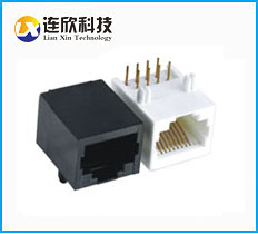 RJ45網(wǎng)絡(luò)接口連接器插座90度插板式全塑長度17.7黑色接插件連接器